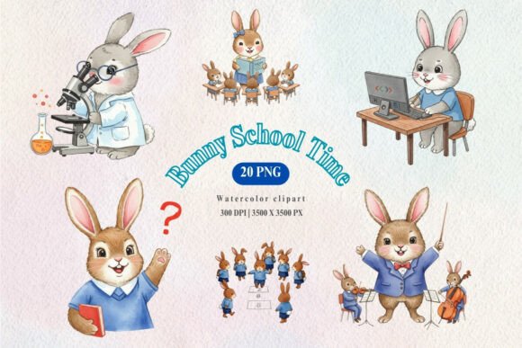 Back to School Bunny Watercolor Clipart: A Versatile Resource for Educators and Creators