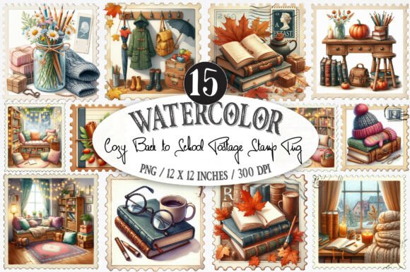 Cozy Back to School Postage Stamp PNG: A Versatile Digital Asset for Creative and Commercial Use