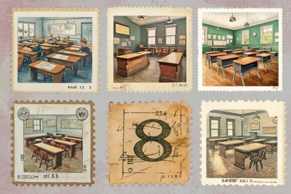 Vintage Back to School Postage Stamp PNG – A Nostalgic Design Asset for Creative Projects