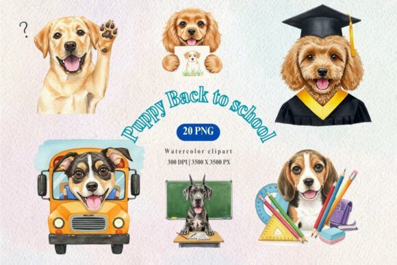 Watercolor Back to School Dog Clipart