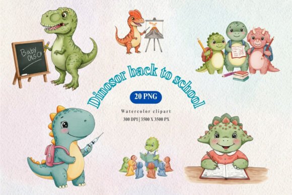 Watercolor Dinosaur Back to School